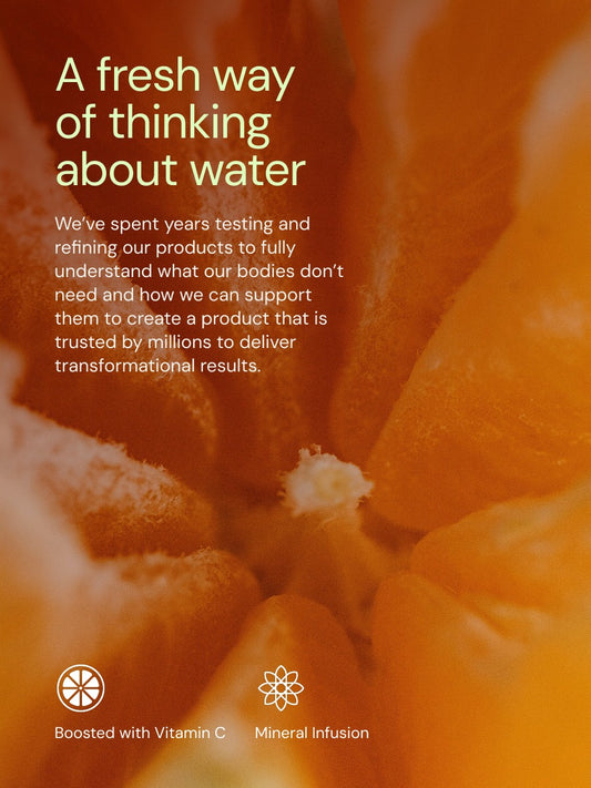 Close up image of the inside of an orange with text overlay and product benefits of the SFC400