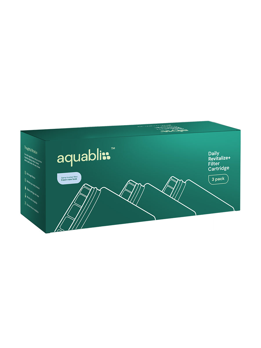 Aquabliss shower filter cartridges in packaging on a white background
