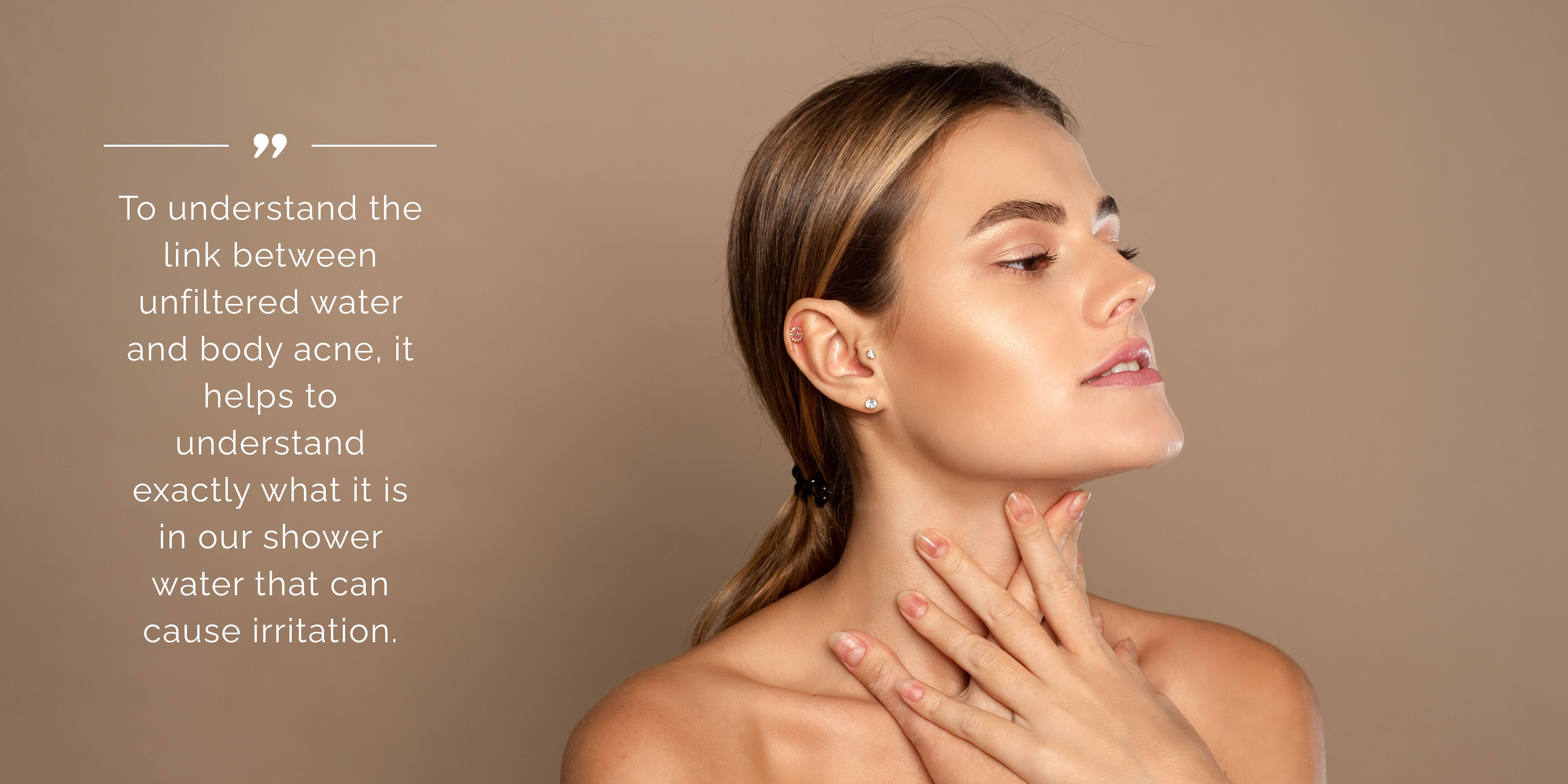 Woman holding her neck with both hands