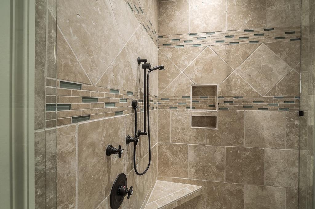  Granite tile shower from a distance 