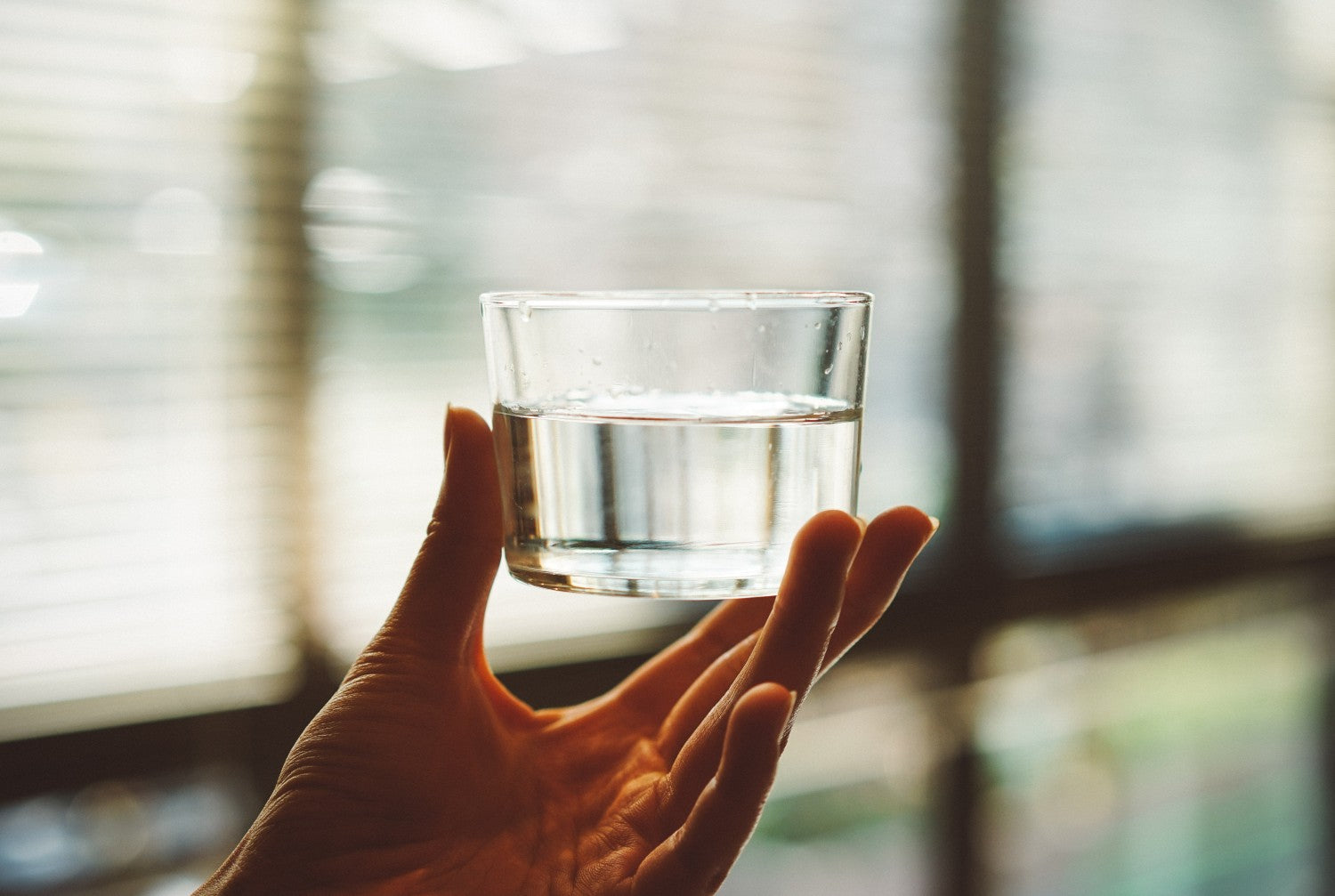 a hand holding a glass of clean water