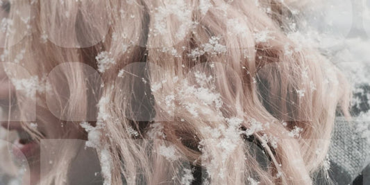 close up of snow in blonde hair