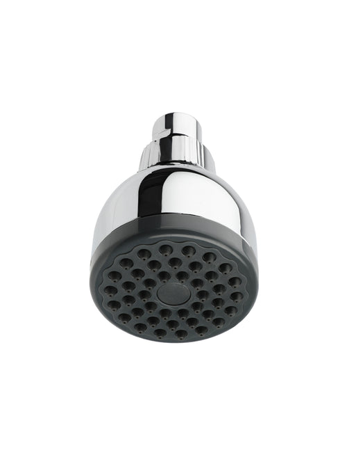 Chrome shower head on a white background