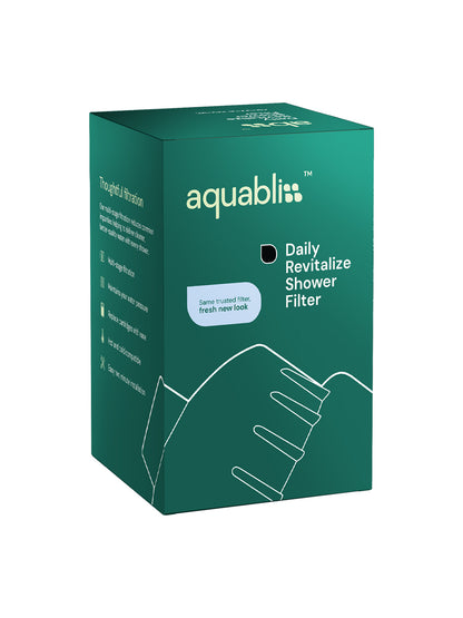 Aquabliss shower filter in packaging on a white background 