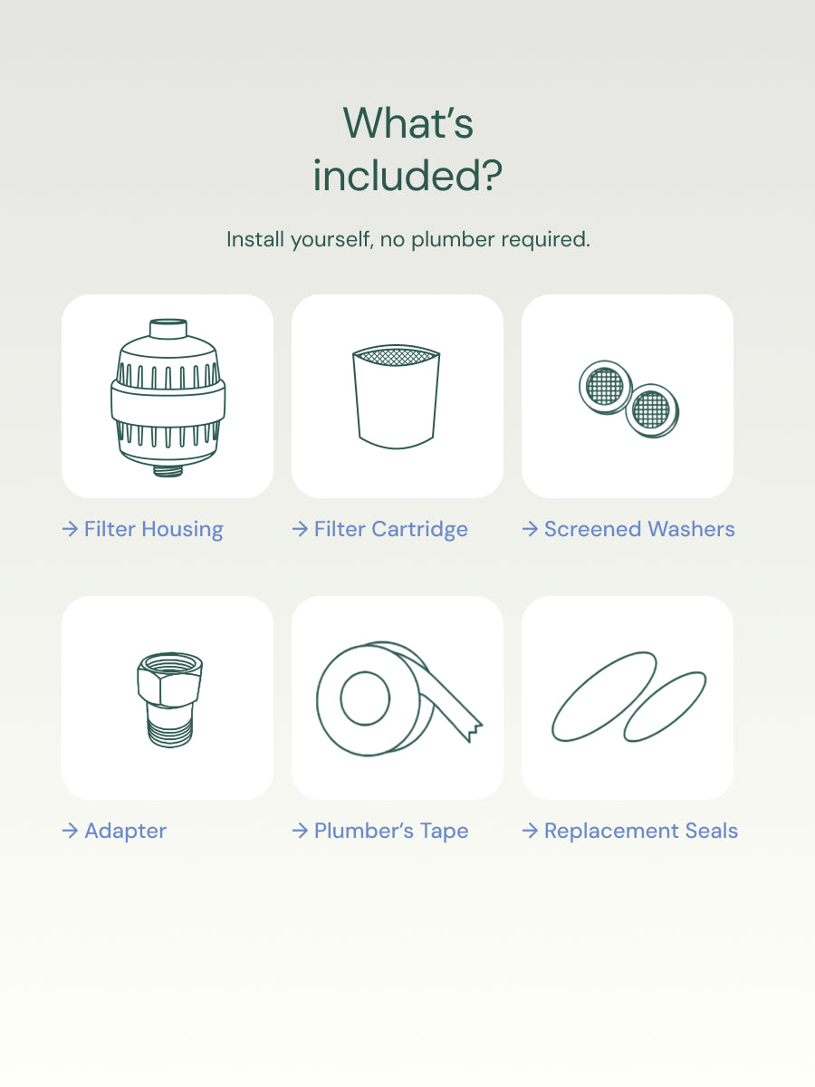 Line drawings of what is included in the box on a gray background