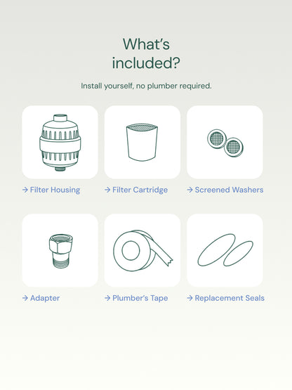 Line drawings of what is included in the box on a gray background