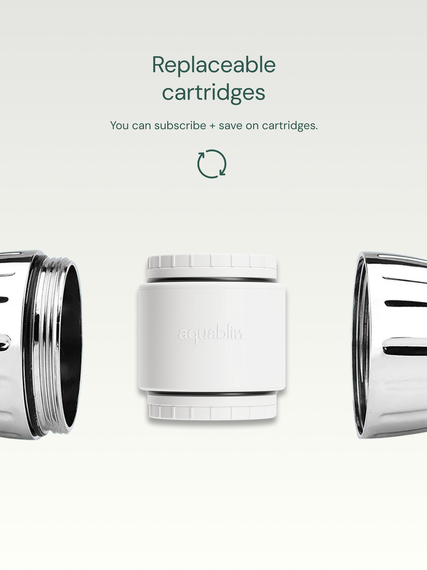 Replaceable shower filters on a light gray background.