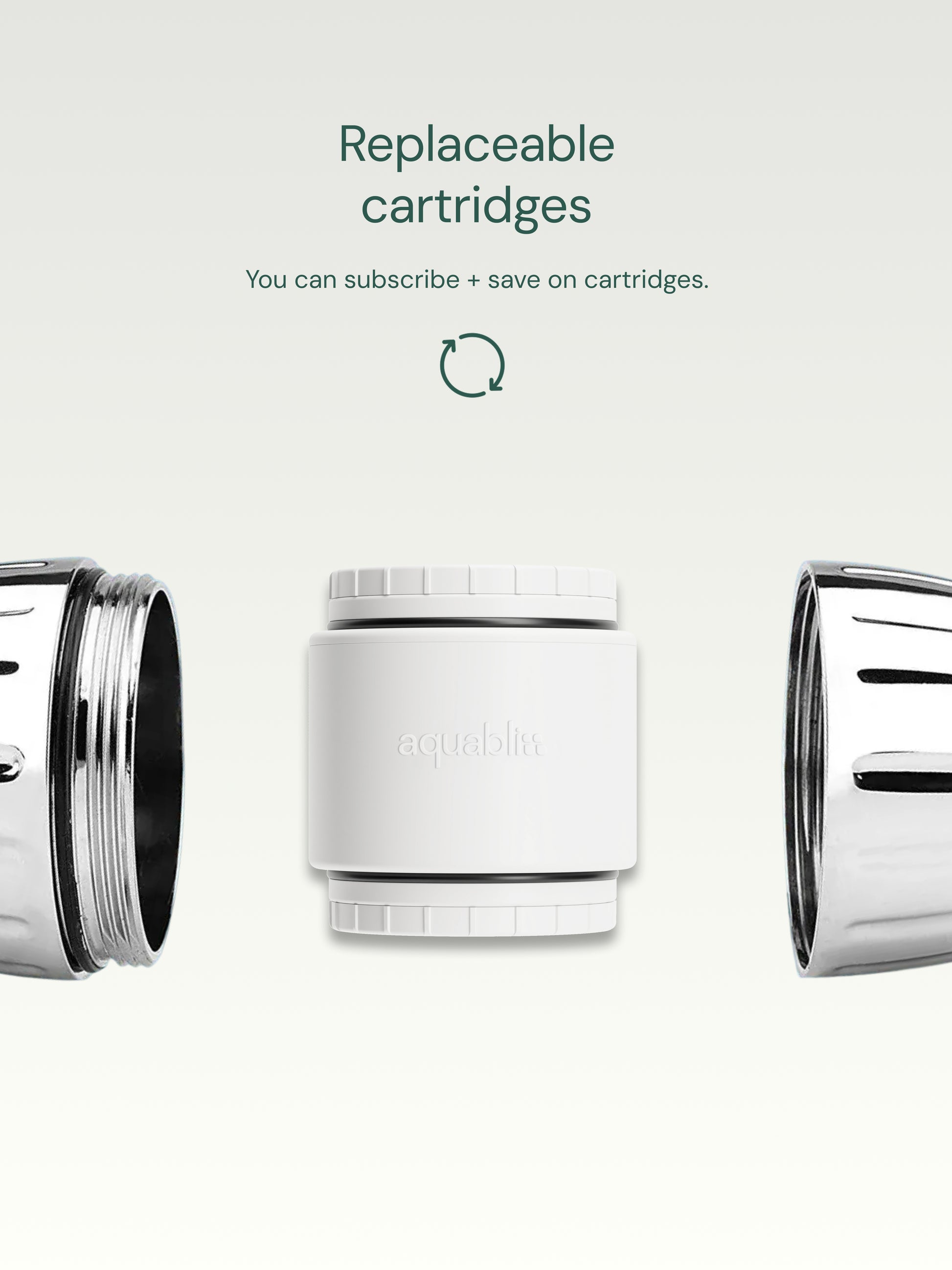 Replaceable shower filters on a light gray background.
