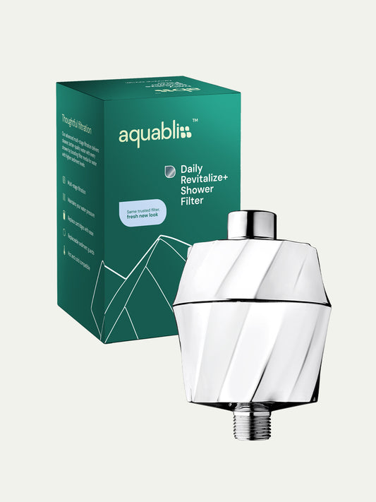 Daily Revitalize Shower Filter box on a white background with the product in the foreground