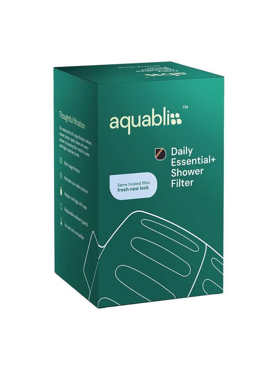 Aquabliss shower filter in packaging on a white background 