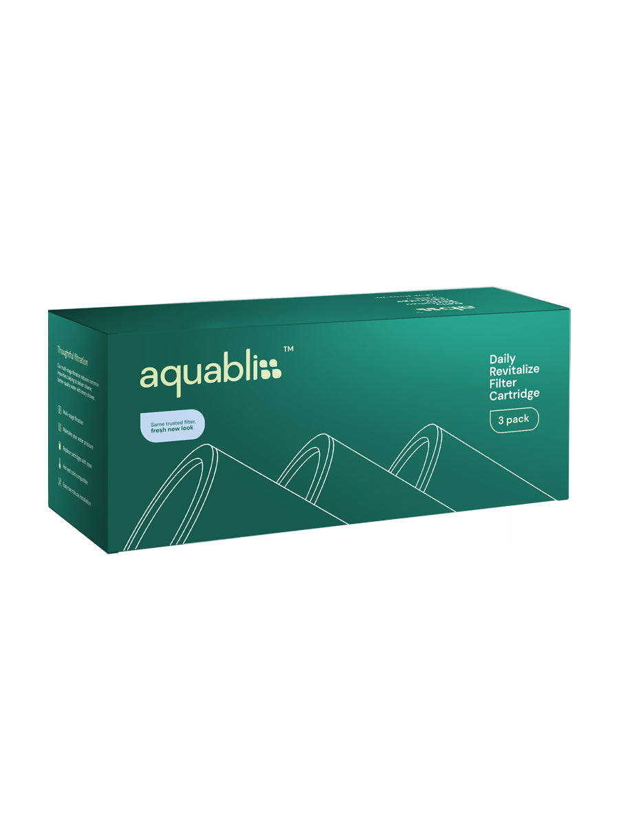Aquabliss shower filter catridges in packaging on a white background 