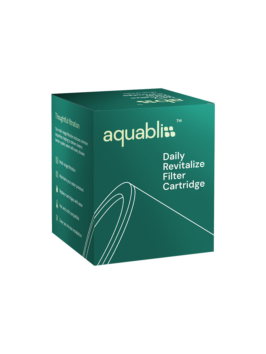 Aquabliss shower filter in packaging on a white background 