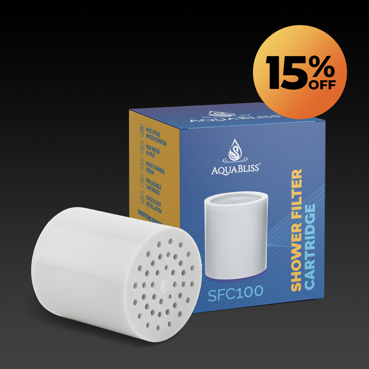 AquaBliss SFC100 Revitalizing Shower Filter Replacement Cartridge (SF100 & SF220 Compatible)