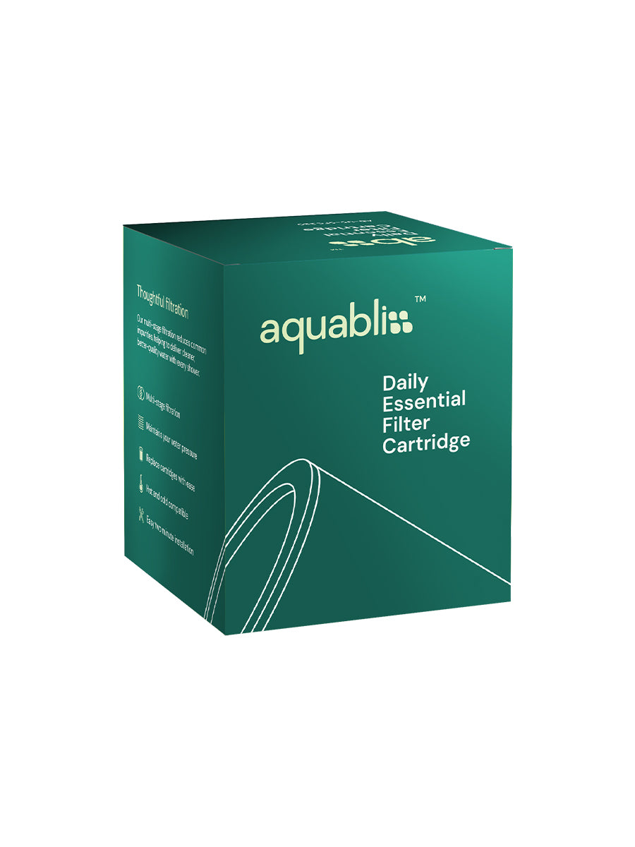 Box of Aquabliss Daily Essential Shower Filter on a white background