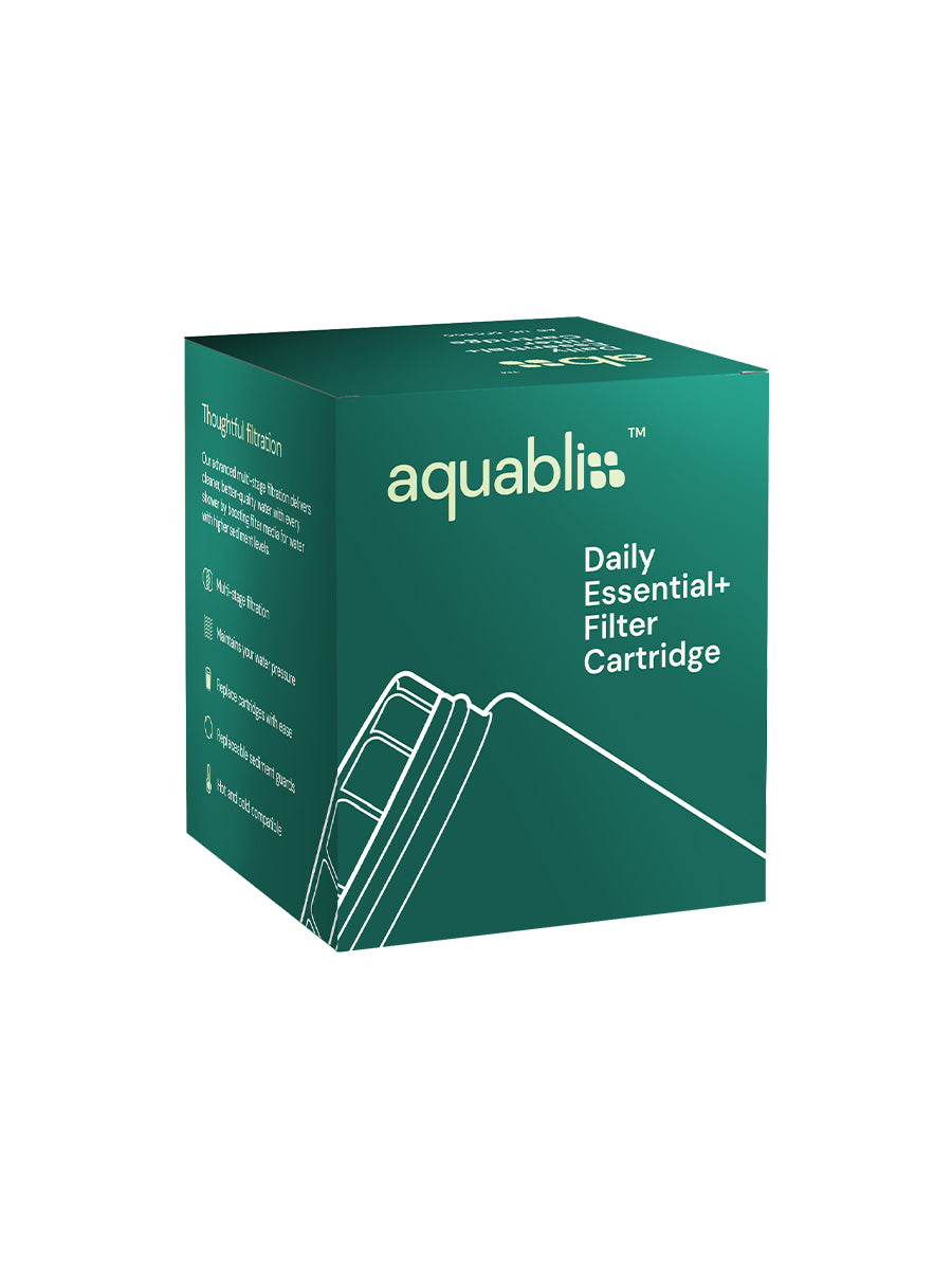 Aquabliss shower filter cartridge in packaging on a white background 