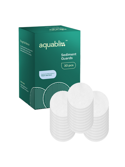 Box of Aquabliss sediment guards with the box on a white background