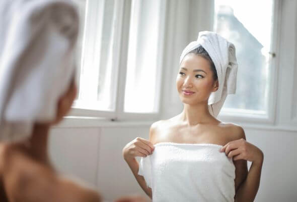beautiful happy lady after shower