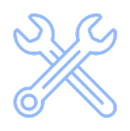 Blue outline of crossed wrenches on a white background