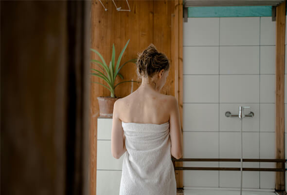 woman ready to go shower